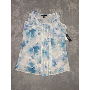 Zac Rachel Shirt Womens Sz Small Blue White Tank Top Short Sleeve Blouse New